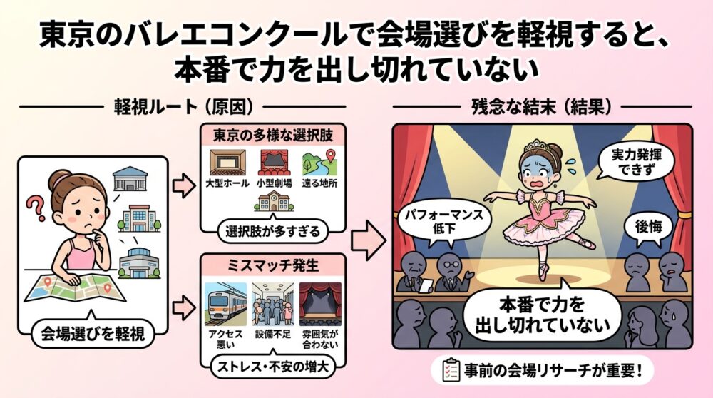 東京のバレエコンクールで会場選びを軽視すると、本番で力を出し切れていない